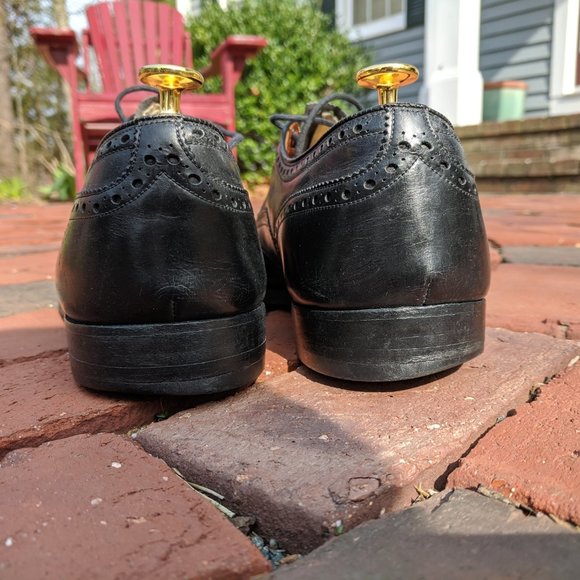 VTG Alan McAfee Mens Wingtip Shoes 11 C Black Leather Brogue England - Picture 2 of 16